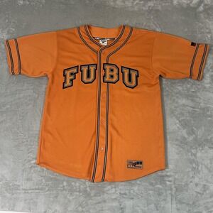 Vintage FUBU Jersey Mens 2XL Orange 05 Baseball Mesh Button FUBU Sport 2000s Y2K